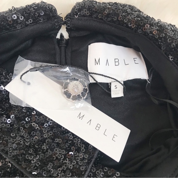 MABLE Anthropologie Black Sequin Mod Mini Dress Peter Pan Collar Party Small New - Picture 8 of 16